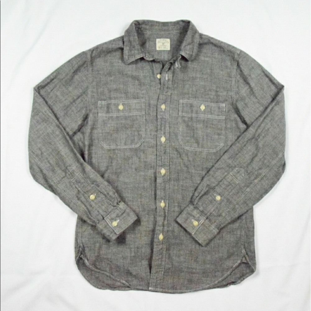 XL Gray Chambray Cotton Long Sleeve Button Up